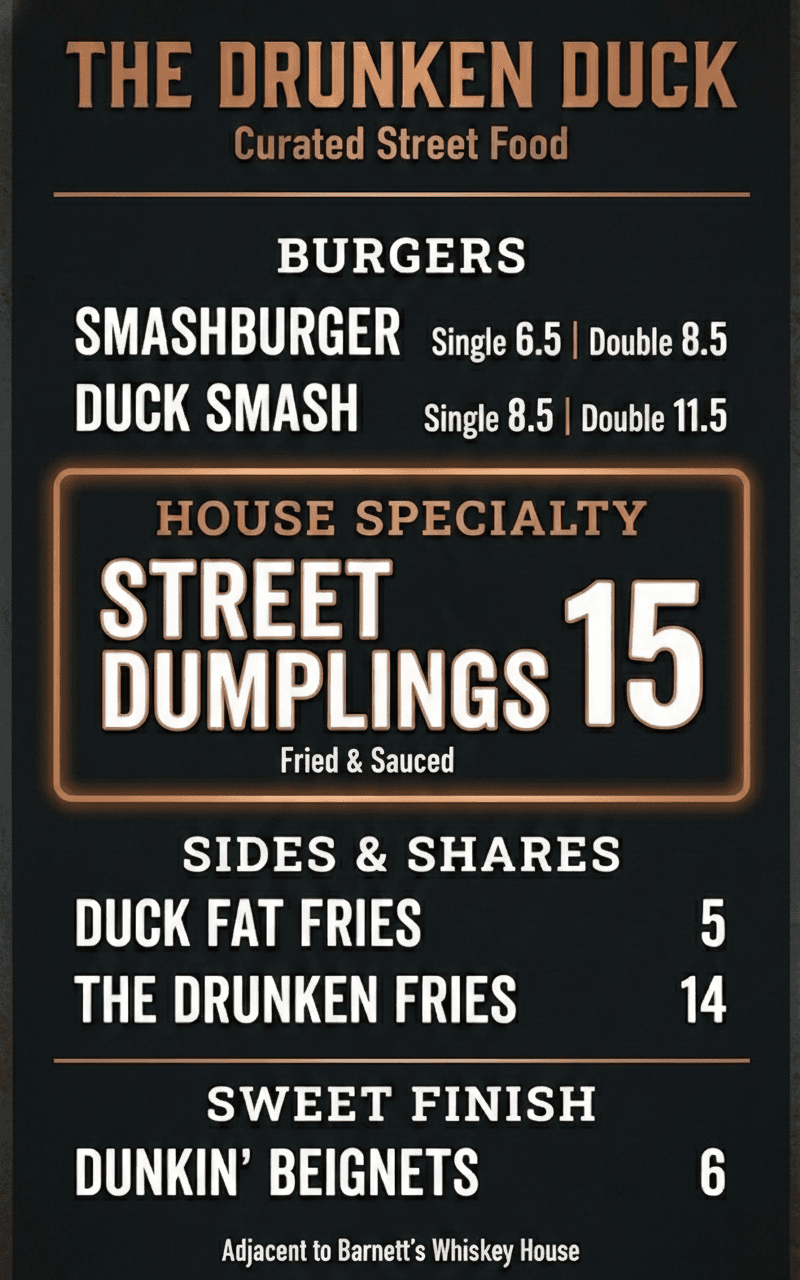 The Drunken Duck menu board